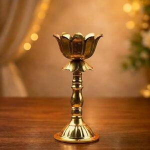 ServNova Lotus Brass Diya for Puja 5.6" | Oil Lamp Deepam for Home Temple