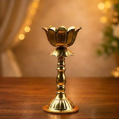 ServNova Lotus Brass Diya for Puja 5.6" | Oil Lamp Deepam for Home Temple