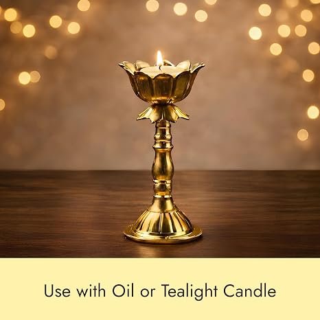ServNova Lotus Brass Diya for Puja 5.6" | Oil Lamp Deepam for Home Temple
