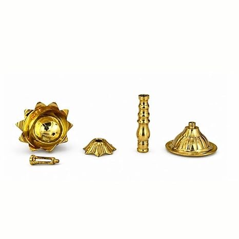 ServNova Lotus Brass Diya for Puja 5.6" | Oil Lamp Deepam for Home Temple