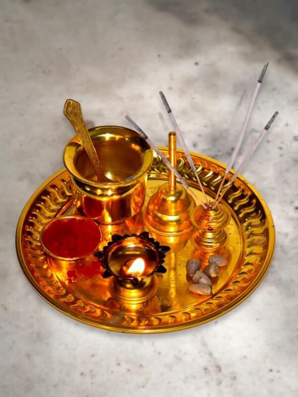 Gold Plated Steel Pooja Thali Set of 7 Articles