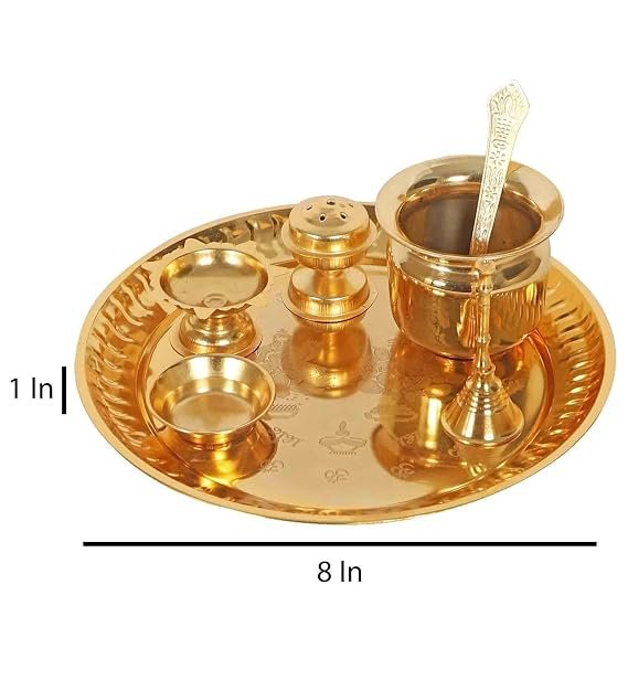 Gold Plated Steel Pooja Thali Set of 7 Articles